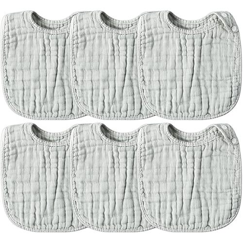 Zainpe 6Pcs Snap Muslin Cotton Baby Bibs Infants Feeding Bib Adjustable Burp Cloths Soft Drool Bibs for Toddlers Girl Boy
