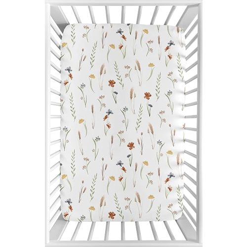 Sweet Jojo Designs Baby Fitted Mini Crib Sheet (Multicolor Boho Floral) for Girls, Newborn/Infant Nursery, Play Yards, Portable Cribs (Shabby Chic, Flower, Rose, Watercolor Garden, Bohemian Farmhouse)