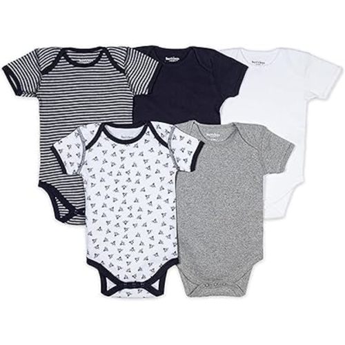Burt's Bees Baby Unisex Baby Bodysuits, 5-pack Short & Long Sleeve One-pieces, 100% Organic Cotton Bodysuit - 3-6 Months - Blueberry Prints