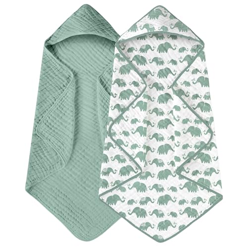 Yoofoss Hooded Baby Towels for Newborn 2 Pack 100% Muslin Organic Cotton Baby Bath Towel with Hood for Babies, Infant, Toddler and Kids, Large 32x32Inch, Soft and Absorbent Newborn Essential