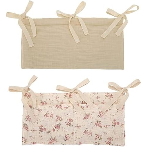 Eforcase 2PCS Baby Crib Organizer Cot Caddy Bed Storage Bag Hanging Pocket Diaper Nursery Organizer Bed Hanging Organizer Bag