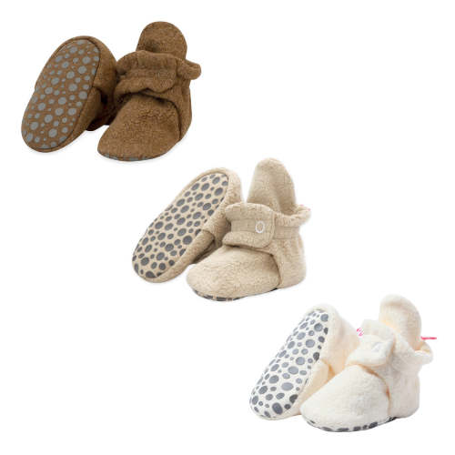 Cozie Fleece Gripper Baby Bootie 3 Pack - Heather Mocha/Khaki/Cream – Zutano