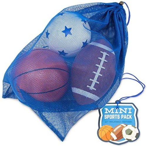 Mini Sports Balls in Mesh Bag - Small Inflatable Football, Soccer Ball, and Basketball for Kids - Youth Sports Equipment Set - Toddler & Baby Toys