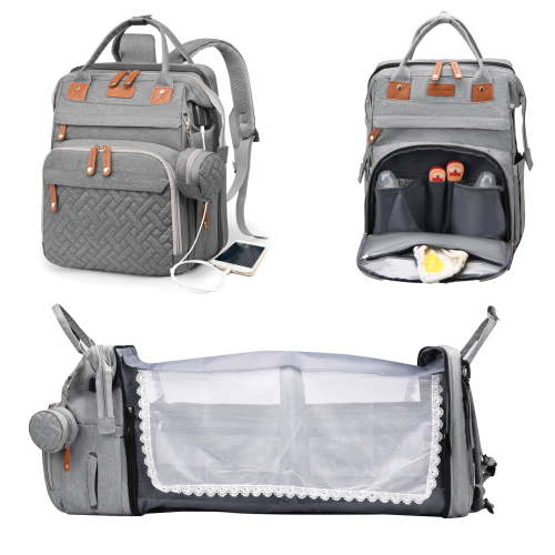 Baby Diaper Bag Backpack with Changing Station,Waterproof 30L Large Capacity Portable Travel Bag for Moms Dads,Insulated Milk Pocket &USB Charging Port,Gray