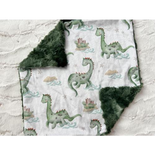 QUICK SHIP, LOVEY, Minky Baby Dragons Baby Crib Blanket, Nessie Lake Crib Bedding, Castle, Newborn Baby Gift, Soft Lovie, Lovey Blanket Baby