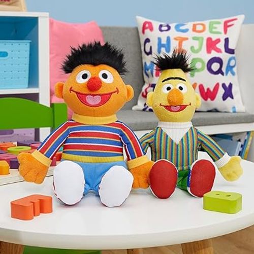 Just Play Sesame Street Friends Bert and Ernie 8-inch 2-Piece Sustainable Plush Stuffed Animals Set, Kids Toys for Ages 18 Month