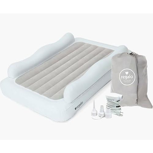 Regalo Inflatable Toddler Travel Bed with 2-Sided Bed Rail Bumpers and Handles, Award Winning Brand, Air Pump and Carry Bag Included