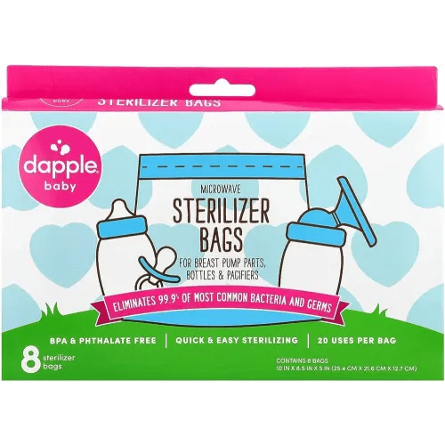 Dapple Baby Microwave Sterilizer Bags, Reusable for Breast Pump Parts & Baby Bottle, 20 Uses Per Bag, Great for Travel & Office, 8 Count (Pack of 1)