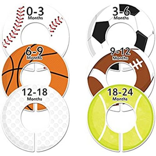 C47 Sports Baby Closet Size Dividers Boy Set of 6 Fits 1.25 Inch Rod