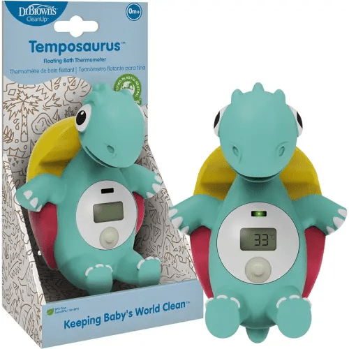 Dr. Brown's CleanUp Temposaurus Floating Bath Thermometer for Accurately Measuring Baby’s Bath Water Temperature, BPA Free