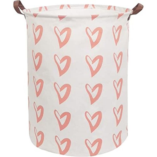 CLOCOR Large Storage Basket,Canvas Fabric Waterproof Storage Bin Collapsible Laundry Hamper for Home,Kids,Toy Organizer (Orange Heart)