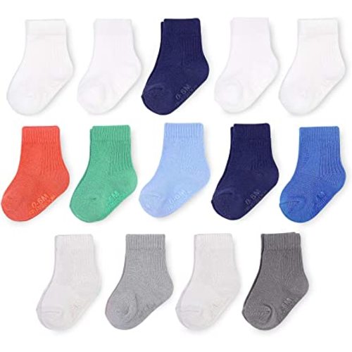 Fruit of the Loom Baby 14-Pack Grow & Fit Flex Zones Cotton Stretch Socks - Unisex, Girls, Boys