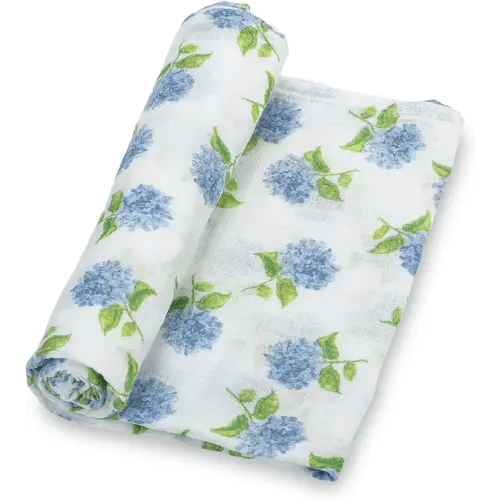 LollyBanks Baby Blanket, 100% Cotton Muslin Swaddle Blankets for Girls, Large 47 x 47 Inches Newborn Blanket, Soft and Breathable Receiving Blankets, Baby Essentials, Registry (Hydrangea Print)