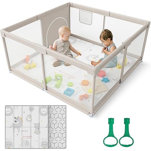 Baby Playpen,Playpen, Playpen for Babies and Toddlers, Play Pen for Kids, Play Pens for Babies and Toddlers for Apartment (47 * 47 inch Grey with mat)