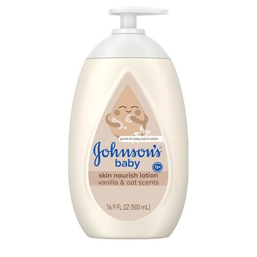 Johnson's Skin Nourishing Baby Lotion, Vanilla & Oat Scents, Hypoallergenic Baby Body Lotion for 72 Hour Hydration, Moisturizes & Protects from Dryness, Baby Essentials 16.9 fl. oz