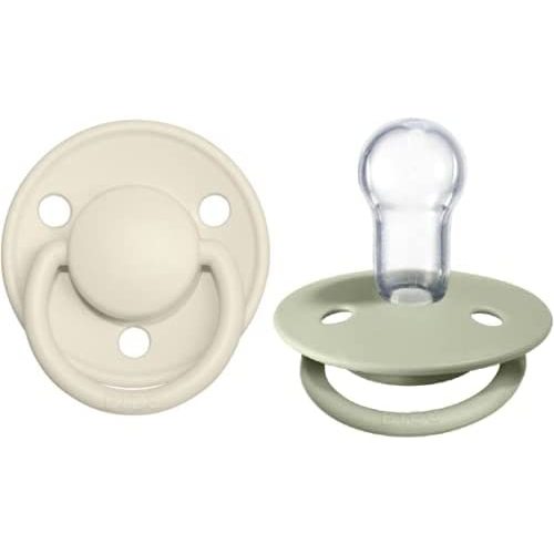 BIBS Pacifiers – De Lux | BPA-Free Silicone Baby Pacifier | Made in Denmark | Set of 2 Soothers (Ivory/Sage, One Size Silicone)