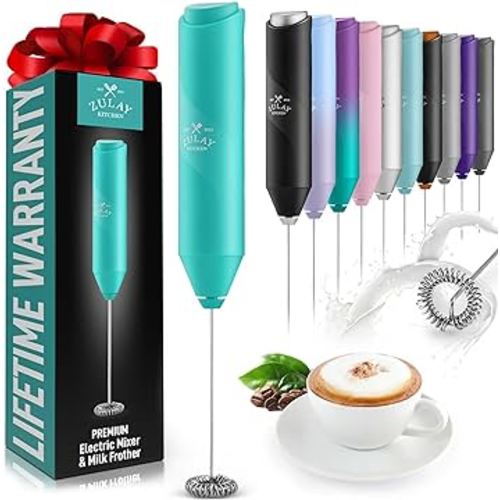 Zulay Froth Mate Powerful Milk Frother for Coffee - Portable & Compact Handheld Foam Maker for Lattes, Cappuccinos, Matcha, Hot Chocolate - Milk Foamer Frother - No Stand Electric Whisk (Teal)