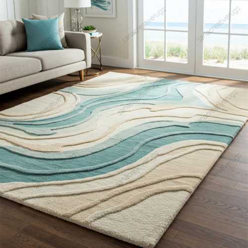 Tranquil Tides hand-tufted wool rug for living room beach house and home decor rugs