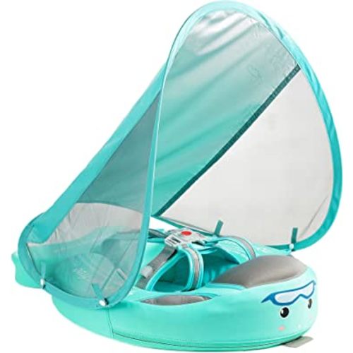 Mambobaby Float Add Tail Newest Baby Swim Float with Canopy, Non-Inflatable Solid Baby Float, Upgrade Soft Skin-Friendly Fabric Material Infant Swim Float (Special Edition Green)