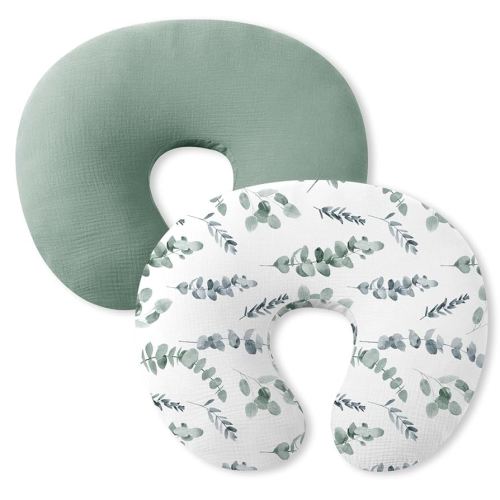 Little Grape Land Nursing Pillow Covers 2 Pack for Baby, Soft 100% Cotton Covers for Breastfeeding Pillows, Breathable Muslin Green Leaves Nursing Pillow Cases Fit Standard Nursing Pillows