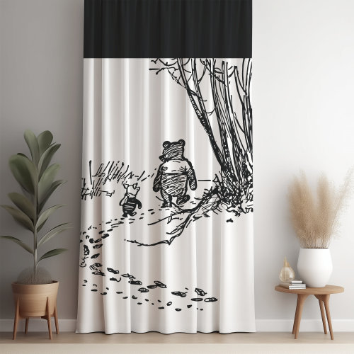 Blackout Curtain | Pooh and Piglet Original Image | Black & White Collection | Vintage Winnie Pooh | Classic Pooh Nursery Decor | Registry