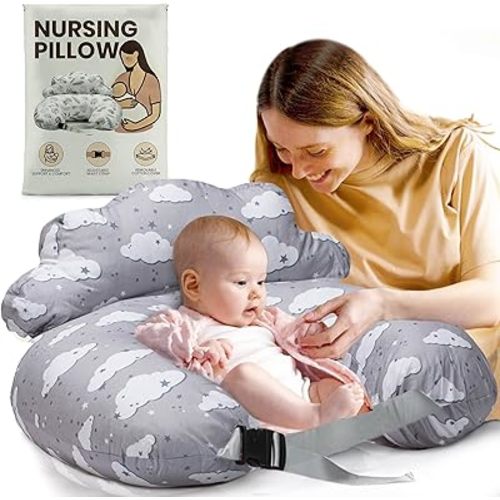 Nursing Pillow – Plus Size Breastfeeding Pillows with Security Fence for Enhanced Support & Comfort – Removable Cotton Cover, Adjustable Waist Strap, Newborn Essentials Must Haves Baby Registry Search