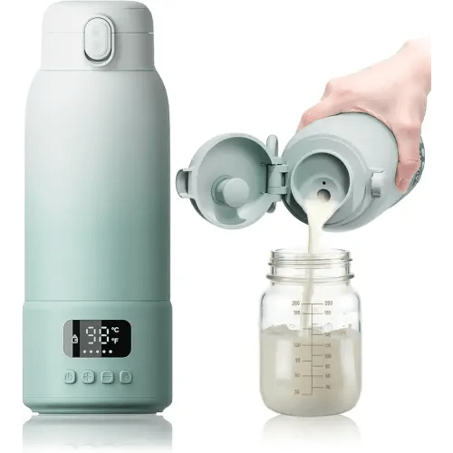 Portable Bottle Warmer Extended Battery Life - Dual Heating Modes for Breast Milk & Water, 17 Ounces, Fast Heating, Ideal for Travel, Outdoor, Baby Shower, Green