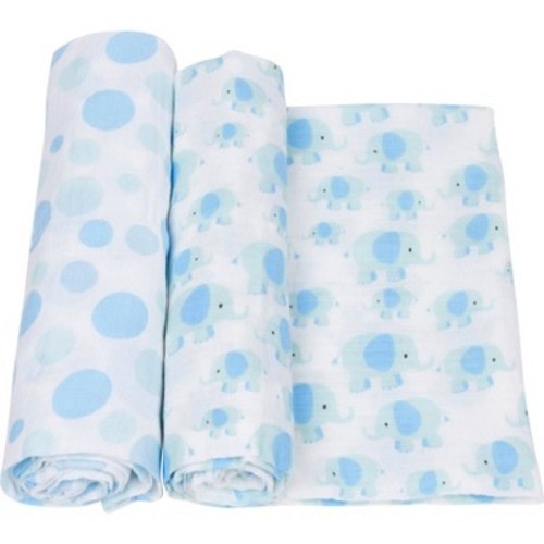MiracleWare Muslin Swaddle Blanket - Elephant Blue 2pk