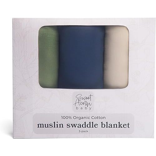 Muslin Swaddle Blanket – Soft Cotton Muslin Baby Blanket for Newborns, Infants, and Toddlers, All-Season Comfort Baby Essential - Green, Blue, White