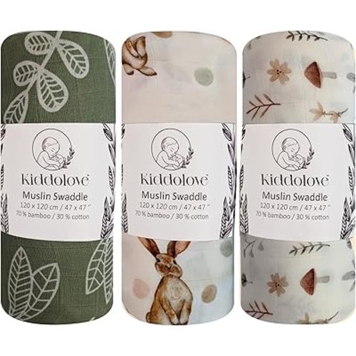 Muslin Swaddle Blankets for Newborns – 3 Pack Soft Baby Blankets for Boys and Girls – Breathable and Gentle – Large 47x47 Inches – Forest – Essentials for Baby Shower, Infant Care
