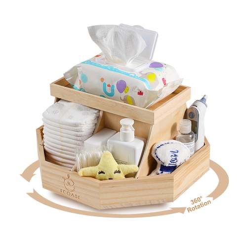 Wooden Diaper Caddy Organizer - 360 Degrees Rotating Nursery Diaper Organizer
 – ECOADE