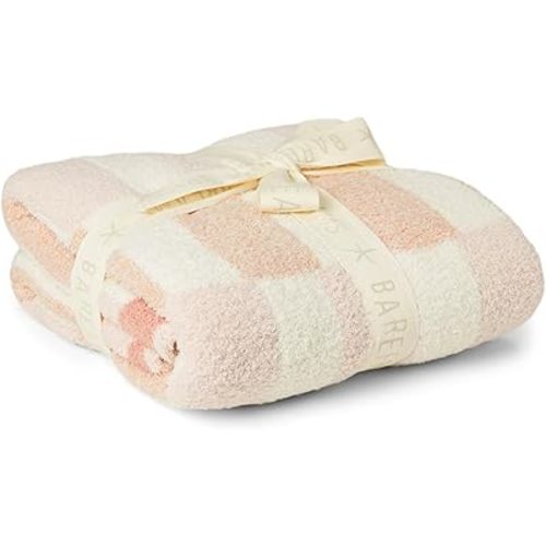 Barefoot Dreams, Unisex, CozyChic® Scalloped Checkered Stroller Blanket, Ballet Pink Multi, Baby
