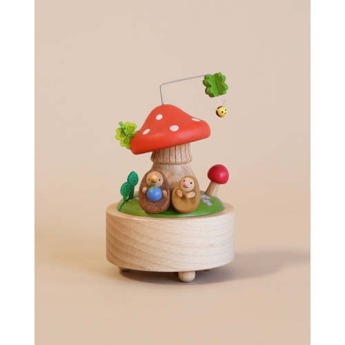 Mini Wooden Mushroom & Hedgehogs Music Box