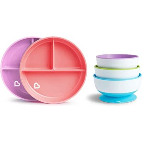 Munchkin® Stay Put™ Bowls and Divided Plates, 5 Pack, Blue/Green/Purple/Pink