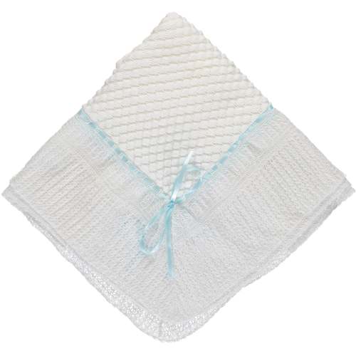 Julius Berger Belgium Lace with Blue Ribbon Blanket