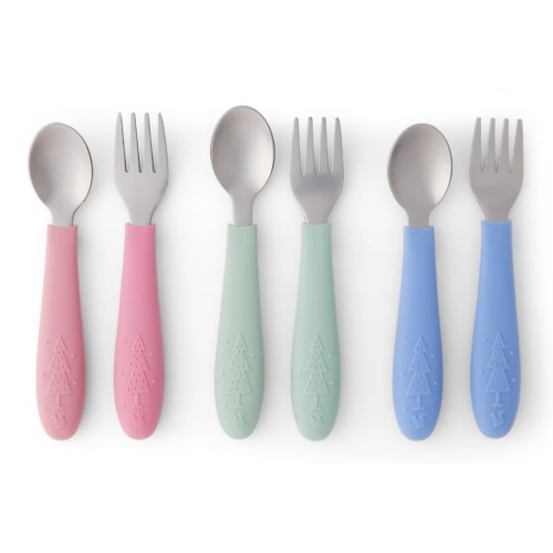 Babies/Toddler Stainless Steel Spoons + Forks with Silicone Handle