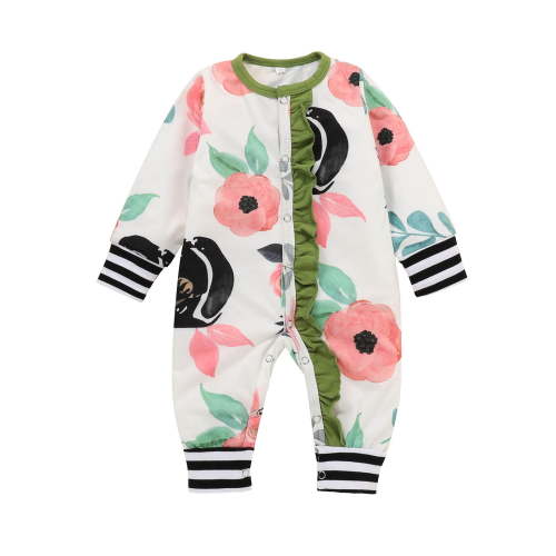 Fesfesfes Infant Baby Jumpsuit Boys Girls Long Sleeve Cartoon Floral Romper Jumpsuit Tops on