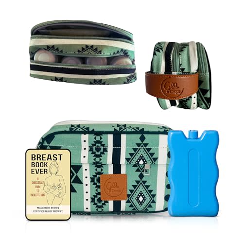 Breastmilk Cooler Bag with Ice Pack Fits 4 Baby Bottles - Dual Pocket Insulated Breast Milk Cooler Travel Bag - for Nursing Moms Daycare - Beautiful Printed Breastmilk Storage Bottle Bag - Green