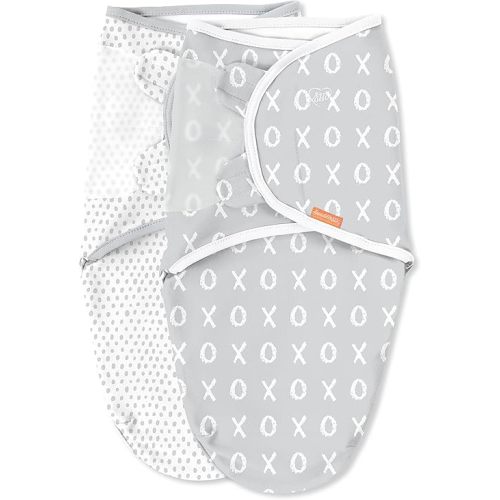 SwaddleMe® Easy Change™ Swaddle – Size Small/Medium, 0-3 Months, 2-Pack (Kiss Ya) Easy to Use Newborn Swaddle with Bottom Zipper So You Can Change Diaper Without Unwrapping Baby