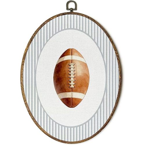 FSTCSV Vintage Football Nursery Oval Wall Art Framed, Vintage Sport Nursery Canvas Prints Wall Hanging Art, Retro Football Sport Oval Walls Decor for Boys Room Home Bedroom, 8.8x11.5in