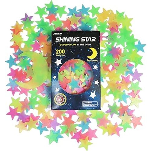 Glow in the Dark Stars Stickers for Ceiling, Adhesive 200pcs 3D Glowing Stars and Moon for Kids Bedroom,Luminous Stars Stickers Create a Realistic Starry Sky, Room Decor,Wall Stickers