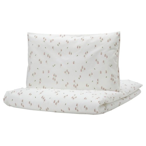 GULDVÄVARE Duvet cover 1 pillowcase f crib - white/floral pattern 43 1/4x49 1/4/13 3/4x21 5/8 "