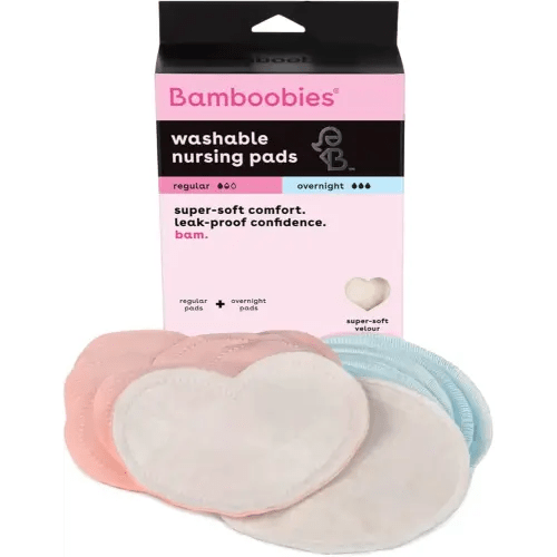 Bamboobies Nursing Pads, Ultra-Soft Velour, Reusable, Washable & Leak-Proof, 6 Ultra-Thin and 2 Overnight Pads for Breastfeeding