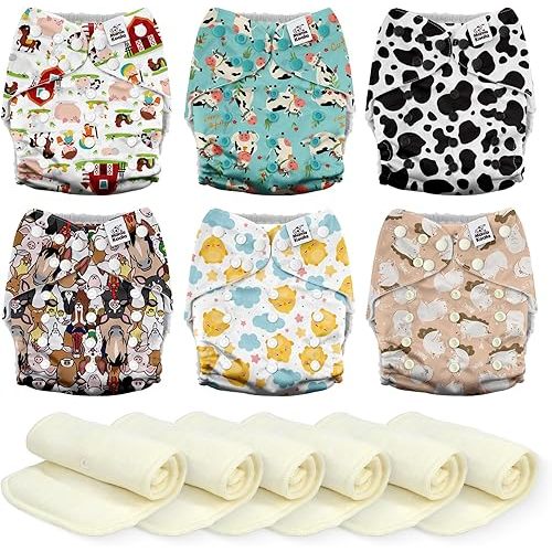 Mama Koala 3.0 Cloth Diapers for Babies, 6 Pack One Size Washable and Reusable Pocket Diapers for Newborns and Toddlers (Farm-My Home)