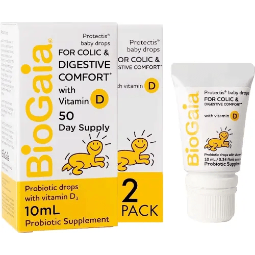 BioGaia Baby Probiotic Drops - Colic & Gas Relief + Vitamin D, 50-Day Supply, Safe for Newborns, Reduces Crying, Fussing, Colic, Gas, Spit-ups & Constipation, No allergens, Dairy or Soy (Pack of 2)