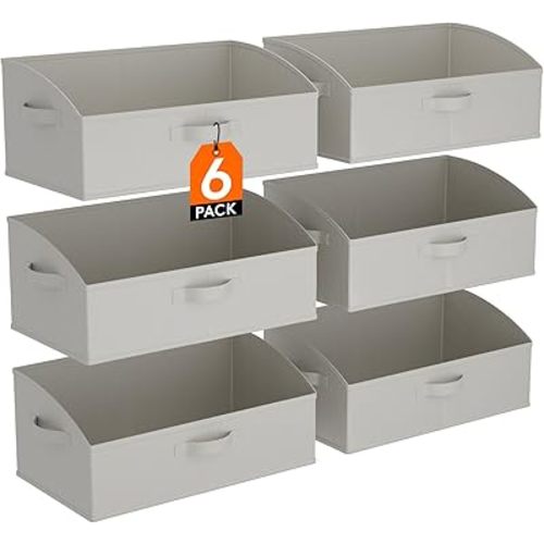 Lifewit Storage Baskets for Shelves, 6 Packs Non-woven Fabric Trapezoid Closet Organizer Bins with Handles, Foldable Clothing Containers Box for Clothes, Toy, Towel, Book, DVD, Hats, Large-Light Grey