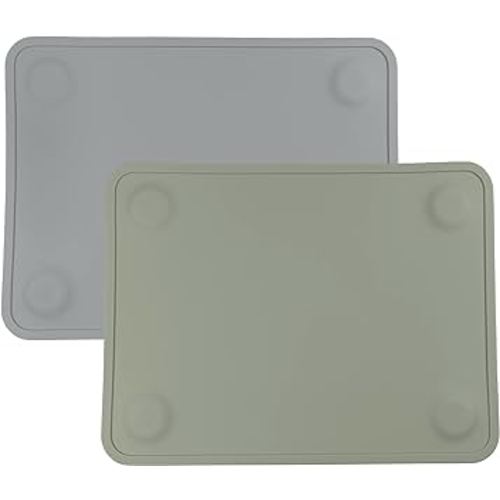 WeeSprout Silicone Suction Placemats for Babies, Toddlers & Kids, Durable Food Grade Silicone with Non-Slip Suction, Dishwasher Safe, for Dining Table & Restaurants + Travel Case, 2 Pack
