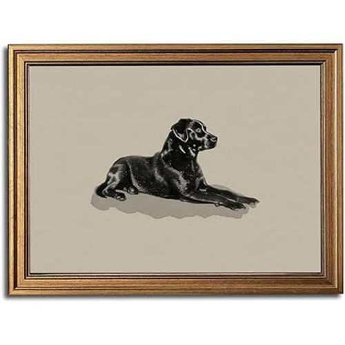 Gold Framed Wall Art Vintage Canvas Wall Art Black Dog Animals Artwork Prints Picture for Living Room Bedroom Farmhouse Bathroom Office Decor, 12x16