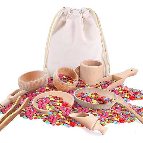 10 Pcs Wooden Sensory Bin Tools for Toddlers & Preschool Children, Montessori Sensory Wooden Toys Fine Motor Learning Pretend Play Sensory Tools for Kids