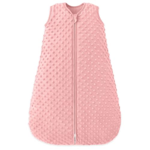 FILLEEP Fleece Baby Sleep Sack 6-12 Months 2.5 Tog with Plush Dots, Winter Baby Wearable Blanket for Infant Toddler Sleeping Sack 2-Way Zipper Warm Sleep Sack, Pink